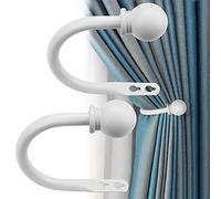 QUCUMER 2 Packs Curtain Holdback, Wall Mounted Curtain Tie Backs Metal Curtain Hooks U Style Metal Tie Backs Tassel Drapery Holder Curtain Drapery Hooks with Screws for Home Accessories (White)