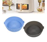 QUCUMER 2 Pcs Air Fryer Silicone Pot, 8.15inch Liner Reusable Heat Resistant Non-Stick Basket Round Replacement With Pastry Brush for Accessories