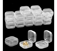 QUCUMER 20 Pcs Mini Clear Plastic Box Square Mini Clear Plastic Bead Storage Containers with Lids Transparent Beads Storage Container Box for Jewelry, Hardware, Earplug, Small Items (3.5*3.5*1.8cm)