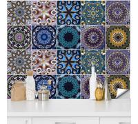 QUCUMER 20 Pcs Moroccan Tile Stickers for Kitchen, 15cm Stairs Tile Sticker Mandala Tile Decals Peel and Stick on Tile Transfer Covers for Home Decor