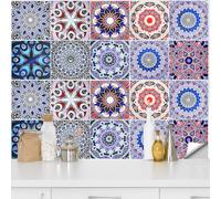 QUCUMER 20 Pcs Moroccan Tile Stickers for Kitchen, 15cm Stairs Tile Sticker Mandala Tile Decals Self Adhesive Bathroom Wall Tile Stickers Peel and Stick on Tile Transfer Covers for Home Decor