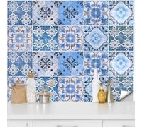 QUCUMER 20 Pcs Moroccan Tile Stickers for Kitchen and Bathroom, 15cm Stairs Mandala Decals, Self Adhesive Wall Peel and Stick Transfer Covers for Home Decor