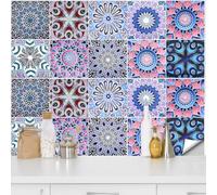 QUCUMER 20 Pcs Moroccan Tile Stickers for Kitchen, Mandala Tile Decals Self Adhesive Bathroom Wall Tile Stickers Peel and Stick on Tile Transfer Covers for Home Decor