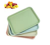 QUCUMER 4 Pcs Large Rectangular Plastic Food Trays - 14.4x10.5inch, Drink & Snack Serving Tray for Tea, Coffee (4 Color)