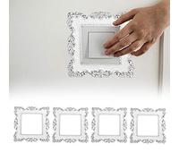 QUCUMER 4 Pcs Light Switch Sticker, Plastic Resin Single Light Switch Surround Socket Vintage Square Shape Luxurious Lights Switches Cover White Socket Stickers Covers for Home Wall Switches Decor