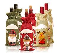 QUCUMER 6 Pcs Christmas Wine Bottle Cover Bags Xmas Red Wine Gift Bags Santa Claus Red Wine Bottle Covers Bags Santa Snowman Deer Pattern Bottle Wrap for Home Dinner Party Festival Table Decor