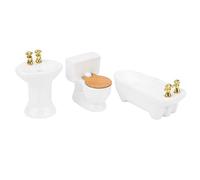 Qudinip 1/24 Dollhouse Bathtub Toilet Sink Kit Durable Ceramic Bathroom Set for Miniature Dollhouse Decor Four Leaf Clover Color (Pure White)