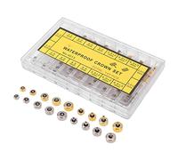 Qudinip 140PCS Watch Crown Spare Parts Watch Crown Replacement Repair Kit Mixed Different Sizes Stainless Steel Material with Storage Box for Repair