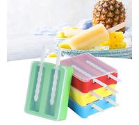 Qudinip 2-Grids Silicone Ice Cream Mold Set for DIY Popsicles and Desserts - Non- Kitchen Accessory in Red, Blue, Green, Yellow, 4 Pack