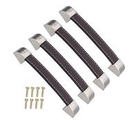 Qudinip 4 Piece Modern Cabinet Handle Set Brown Drawer Pull for Wardrobes and Luggage PU Leather Zinc Alloy 5.7x0.9x0.6in