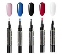 Qudinip 5 x Nail Polish Pens, 3-in-1 Semi-Permanent Nail Gel Pens with Quick Drying Formula for Beginners from Home Manicure, Durable Waterproof Nail Art (002, 034, 086, 079, 085)