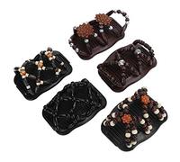 Qudinip 5pcs Double Hair Comb Clips with Beaded Design for Easy Hair Styling and Holding During Salon Use, Made of Plastic and Wood Beads