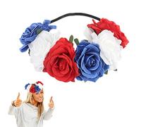 Qudinip Blue Red White Headband, Union Jack Bowler Hat Patriotic Headband Rose Flower Crown Floral Headband Hair Piece for Platinum Jubilee Party Stage Show, 2 Styles Adults Kids (Blue 6 flowers)