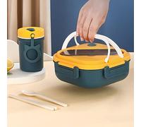 Qudinip Box Leakproof Insulated Lunch Box with Compartments for School Work Microwave Safe Plastic 19x19x7cm (Navy Blue)