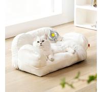 Qudinip Cat Sofa Bed Large Space Soft Pet Couch for Small Medium Dogs and Cats Dutch Velvet 1x (Single Seat, Beige White)