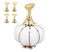 Qudinip Ceramic Nail Display Stand with Golden Pumpkin Design for Nail Art Practice, Compact Size with 5 Tip Holders, Eco-Friendly Material (White)