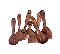 Qudinip Cooking Spoon Spatula Set Sturdy Durable Long Handle Utensils for Home Cooking Non-Stick Pan Natural Wood 7 Units