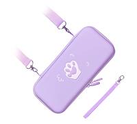 Qudinip Cute Cat Carrying Case Stylish Protective Cover for Game Console with Shoulder Strap and Hand Rope, PU Leather Material for Game Lovers (Lavender Purple)