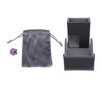 Qudinip Dice Roller Tower, Double Layer Magnetic Dice Tray Texture and Flannel Lining, Foldable PU Leather Box for Card Board Games (Black Gray)