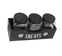 Qudinip Dog Treat Container, 3 Large Food Grade Plastic Jars with Storage Rack, for Pet Food Storage and Organization, with Well Sealed Design for Freshness and Safety