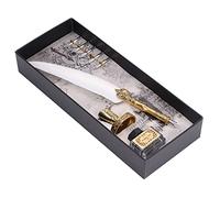 Qudinip Feather Pen Comfortable Writing Vintage Elegance Quill Pen Set for Calligraphy Gifts Feather Stainless Steel 27.7cm (White)