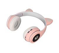 Qudinip Glowing Cat Ears Headphone Cute Wireless Headset for Kids with Comfortable Earmuffs and Foldable Design (Pink)