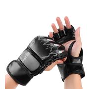 Qudinip Half Finger Boxing Gloves Adjustable Soft PU Leather for Kickboxing Training Men Women 2 Pack (Black)