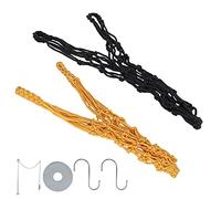 Qudinip Hanging Feeding Net Bag for Chickens Durable Rope Poultry Fruit Holder Tool for Chicken Coop Set of 2 (Black + yellow net + fruit fork with chain)