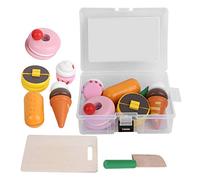 Qudinip Kid Wooden Dessert Cutting Toy Educational Kitchen Play Set for Children 3 Years Old Plus with Ice Cream Hot Dog Cake and Macaron (Desserts)