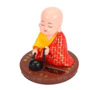 Qudinip Little Monk Solar Ornament, Auto Nodding Knocking Buddha Statue Toy for Car Dashboard Home Desktop Decor, Chinese New Year Gift (Red)