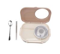 Qudinip Lunch Box for Kids, 1450ml Stainless Steel Double Layer Compartment Thermal Lunch Containers with Chopsticks and Spoon for Students School Picnic Camping (Brown)