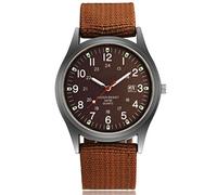 Qudinip Mens Luminous Quartz Watch, Casual Business Watch with Web Strap and Mineral Glass, Precise Time Calendar Display for Business Leisure Occasions (Brown)