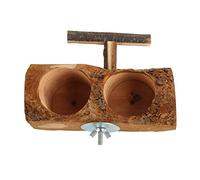 Qudinip Natural Wood Feeder Bowls Double Bowl Design for Multiple Birds 6.5x13x14.5cm