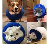 Qudinip Pet Dog Collars Comfortable Inflatable Elizabeth Circle Soft Neck Protector for Recovery and Grooming, Plush Blue, Sizes XS-XL (L)