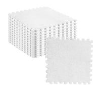 Qudinip Plush Puzzle Floor Foam Mat Tiles, 10pcs Interlocking Foam Tiles Plush Carpet Tiles Soft Non Slip Cuttable for Kids Room with Easy Wash Mosaic Design (White)