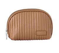 Qudinip PU Leather Makeup Bag, Portable Large Capacity Storage Travel Makeup Bag for Lipstick Cosmetic, Toiletries Storage with Moon Shaped Zipper (Coffee Color)