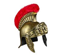 Qudinip Roman Helmet, Gold Warrior Roman Fighter, Plastic Gladiator Costume Accessory with Foldable Sun Visor and Red Comb for Men Women Theme Party Cosplay