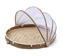 Qudinip Seagrass Food Cover Basket, Hand Woven Round Mesh Basket with Fly Proof Lid for Fruit Vegetables Meat Cheese Outdoor Picnic Garden Patio, Diameter 30cm 35cm 40cm (40cm)