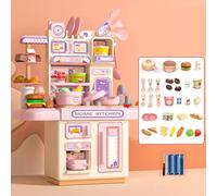 Qudinip Simulated Kitchen Counter Toy Realistic Electronic Playset for Children Cooking Fun Plastic (Pink)