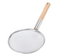 Qudinip Skimmer Spoon, Stainless Steel Fine Mesh Food Strainer with Wooden Handle for Kitchen Cooking Restaurants Family Meals (26CM)
