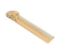 Qudinip Stainless Steel Beard Comb with Skull Shaped Handle Stylish Grooming Tool for Men Mustache Care Portable Design (Gold)