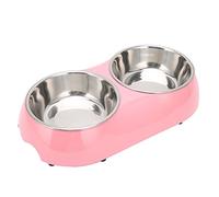 Qudinip Stainless Steel Double Pet Bowls with Non-Slip Rubber Base for Medium and Small Pets - Durable Feeding Solution (Pink)