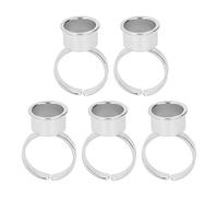 Qudinip Stainless Steel Eyelash Glue Holder Ring Cups Adjustable for Microblading and Tattooing 5pcs (Silver)
