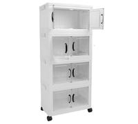 Qudinip Storage Cabinet Stackable Foldable Plastic Organizer with Wheels for Home Dorm 45cm X 27cm Large Capacity (4 Layers)