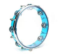 Qudinip Tambourine Double Row Adjustable 10in Hand Jingles Instrument for Party Performance (Blue)