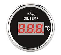 Qudinip Universal Oil Temperature Gauge 52mm Digital Meter with Red Backlight for Car Boat Motorcycle, and Durable Design (Black Dial Silver Cover)