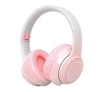 Qudinip Wireless Bluetooth Headset with Light and Heavy Bass Noise Cancellation for Smartphones and Laptops, Foldable Design (Pinkish)