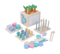 Qudinip Wooden Play Kit, 5 in 1 Montessori Toys Shape Sorting Color Matching Carrot Harvest Fishing Game Drawing Board with Storage Box for Toddlers Kids Early Learning