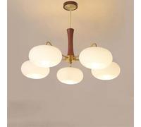 qudkdhs 3 Light Chandelier Antique Brass Milk Glass Ceiling Light Semi Flush Vintage Farmhouse Wood Pendant Light Mid Century Modern Chandelier for Bedroom Living Room Dining Table Kitchen Island(D)