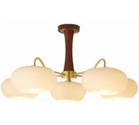 qudkdhs 3 Light Chandelier Antique Brass Milk Glass Ceiling Light Semi Flush Vintage Farmhouse Wood Pendant Light Mid Century Modern Chandelier for Bedroom Living Room Dining Table Kitchen Island(C)